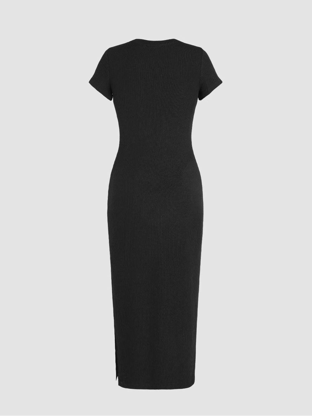 Cider Black Ribbed Short-Sleeve Maxi Dress